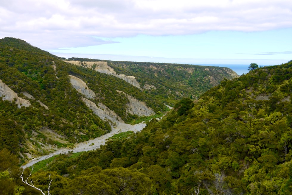 Putangirua Pinnacles - Großartiger Ausblick auf die Schlucht & Pazifik - Südküste Nordinsel, Neuseeland